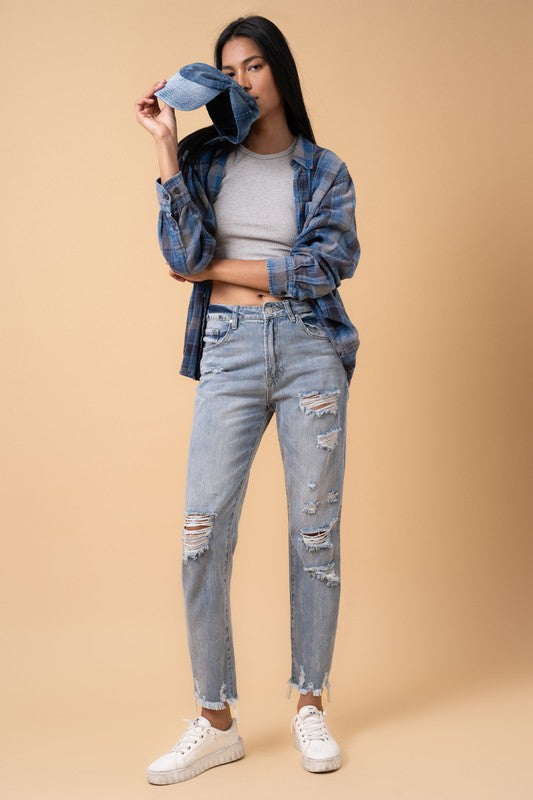 Fray Distressed Girlfriend Jeans for Women | Bellem Trading - Bellem Trading