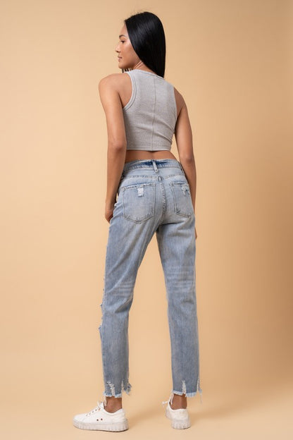 Fray Distressed Girlfriend Jeans for Women | Bellem Trading - Bellem Trading