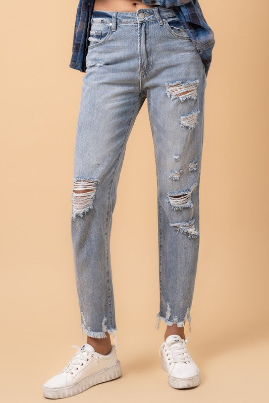 Fray Distressed Girlfriend Jeans for Women | Bellem Trading - Bellem Trading