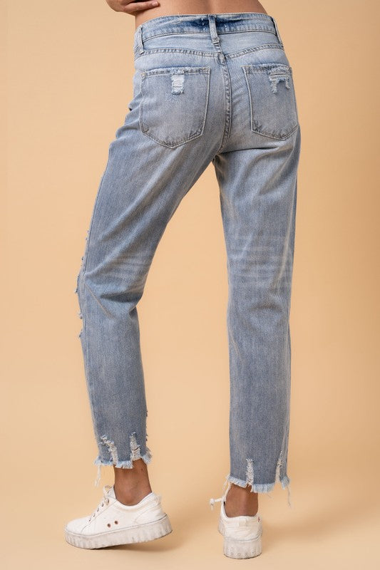 Fray Distressed Girlfriend Jeans for Women | Bellem Trading - Bellem Trading