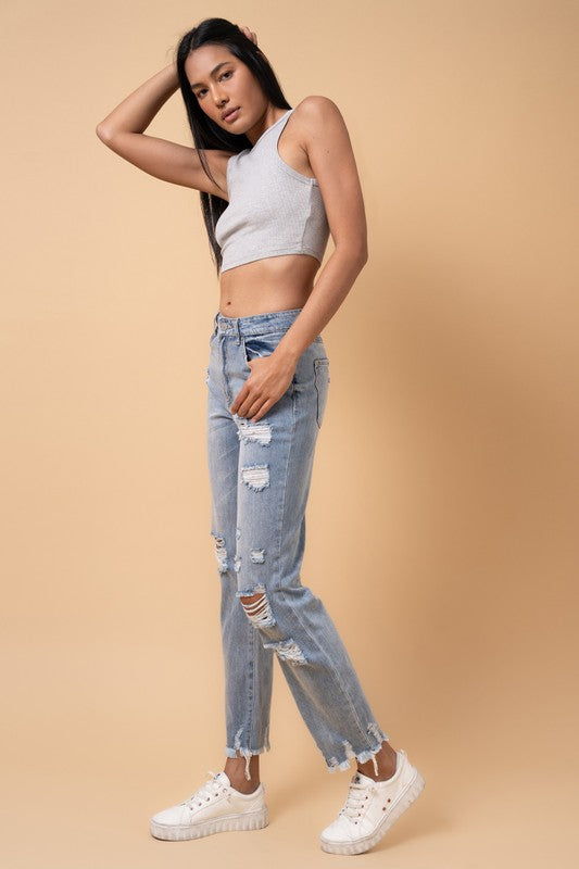 Fray Distressed Girlfriend Jeans for Women | Bellem Trading - Bellem Trading