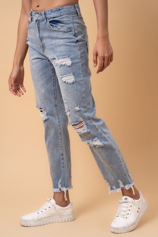 Fray Distressed Girlfriend Jeans for Women | Bellem Trading - Bellem Trading
