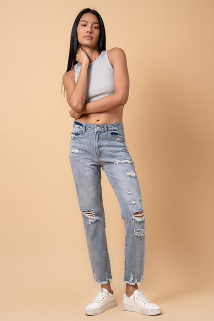 Fray Distressed Girlfriend Jeans for Women | Bellem Trading - Bellem Trading
