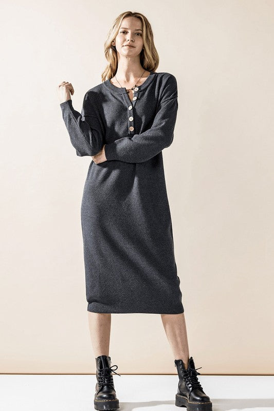 Comfy Button-Front Soft Sweater Dress for Women | Bellem Trading - Bellem Trading
