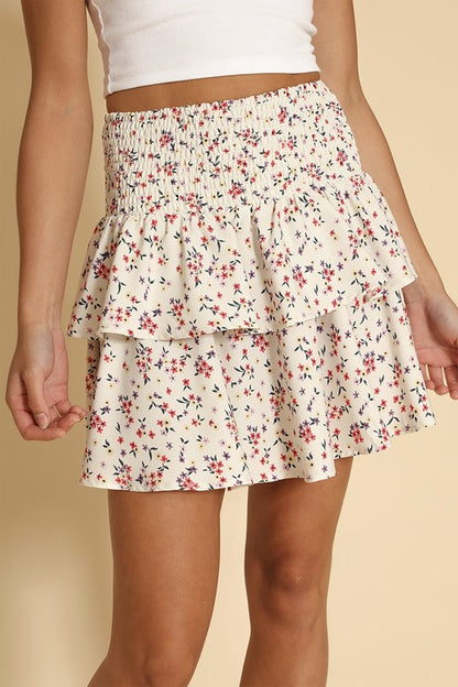 Floral Smocked Ruffle Mini Skirt | Bellem Trading - Bellem Trading