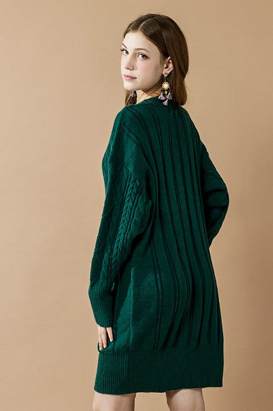 Plus V-Neck Ribbed Hem Cable Knit Sweater Dress for Women | Bellem Trading - Bellem Trading