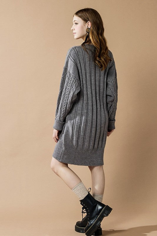 Plus V-Neck Ribbed Hem Cable Knit Sweater Dress for Women | Bellem Trading - Bellem Trading