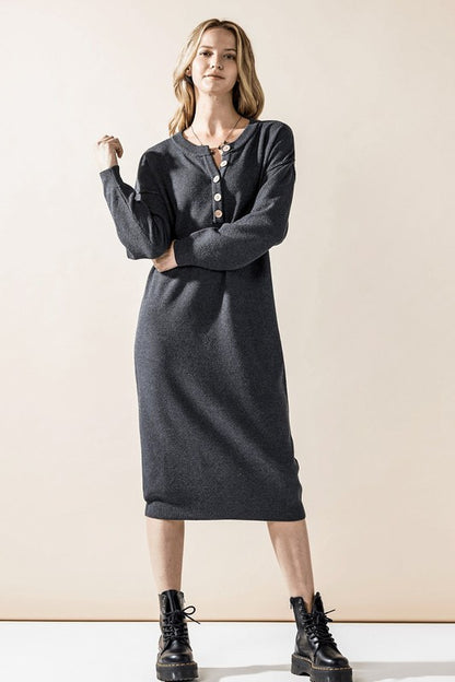 Plus Comfy Button-Front Soft Sweater Dress for Women | Bellem Trading - Bellem Trading