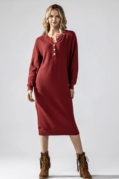 Plus Comfy Button-Front Soft Sweater Dress for Women | Bellem Trading - Bellem Trading