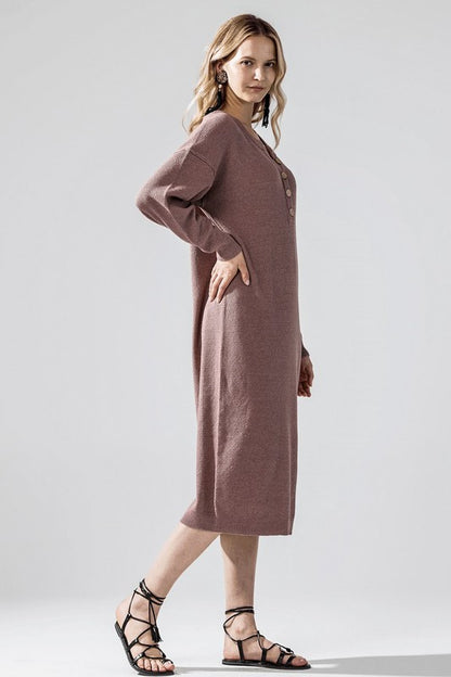 Plus Comfy Button-Front Soft Sweater Dress for Women | Bellem Trading - Bellem Trading