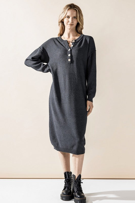 Plus Comfy Button-Front Soft Sweater Dress for Women | Bellem Trading - Bellem Trading