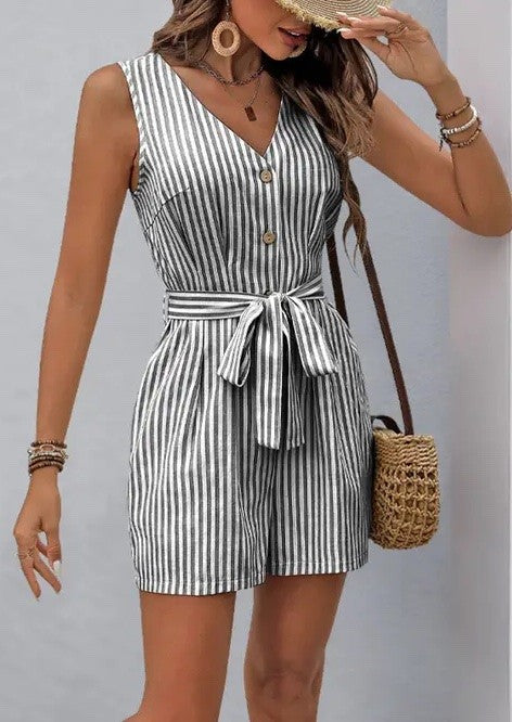 Sleeveless Striped Tie-Waist Romper for Women | Bellem Trading - Bellem Trading