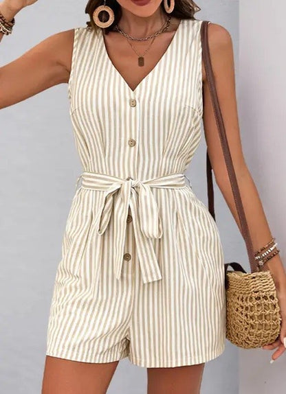 Sleeveless Striped Tie-Waist Romper for Women | Bellem Trading - Bellem Trading