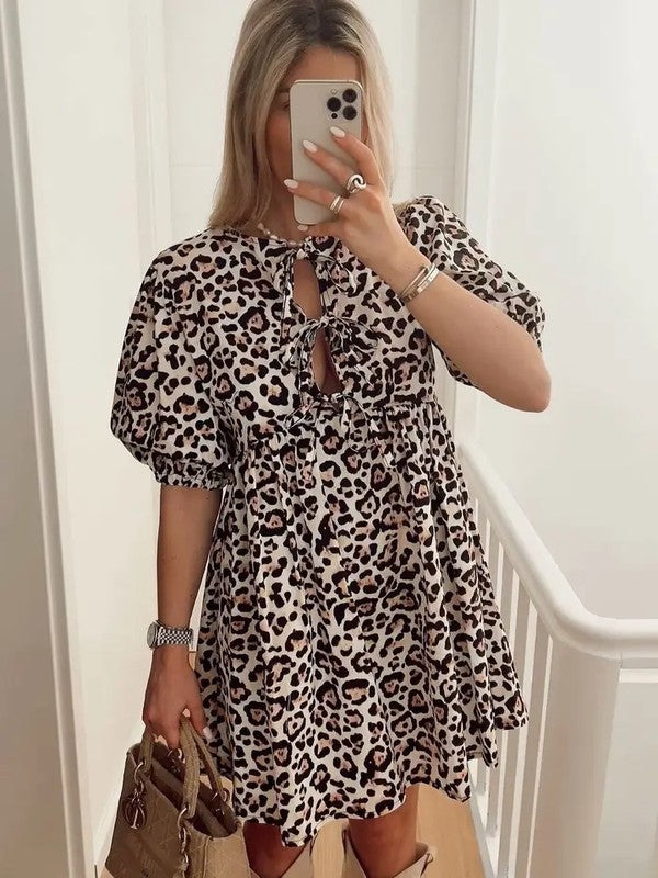 Leopard Bow Tie Front Mini Dress for Women | Bellem Trading - Bellem Trading