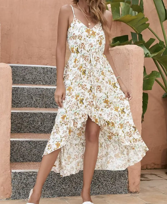 Elegant Floral Midi Dress with Adjustable Straps for Women | Bellem Trading - Bellem Trading