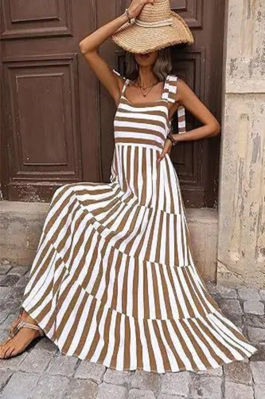 Striped and Floral Sleeveless Maxi Dress for Women | Bellem Trading - Bellem Trading