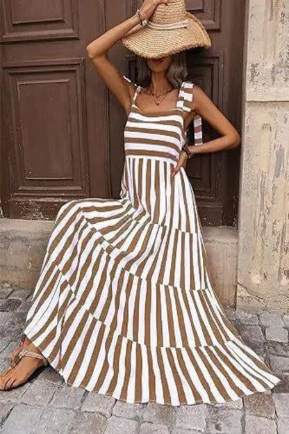 Striped and Floral Sleeveless Maxi Dress for Women | Bellem Trading - Bellem Trading