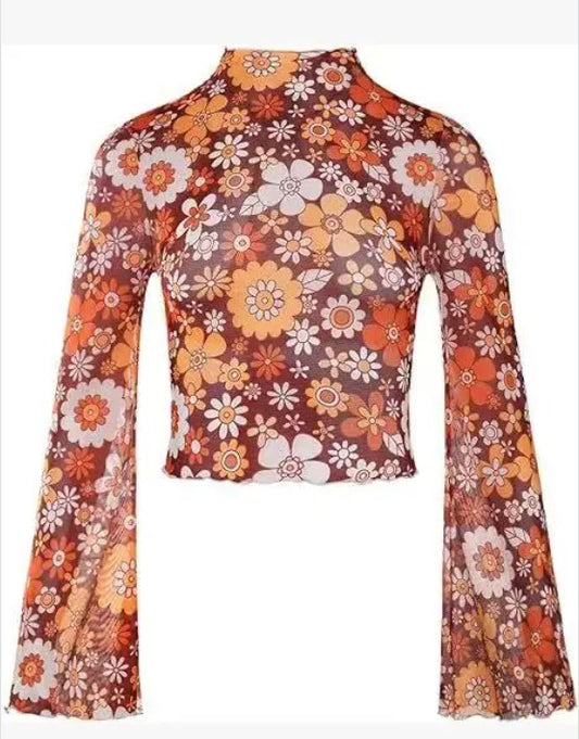 Mesh Cropped Printed Top for Women | Bellem Trading - Bellem Trading