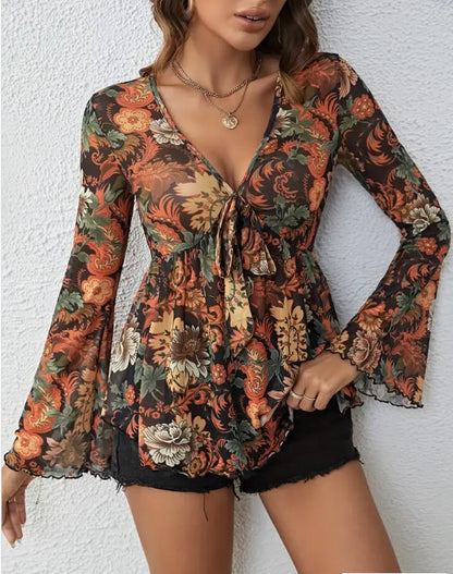 Western Printed Bell Sleeve Blouse for Women | Bellem Trading - Bellem Trading