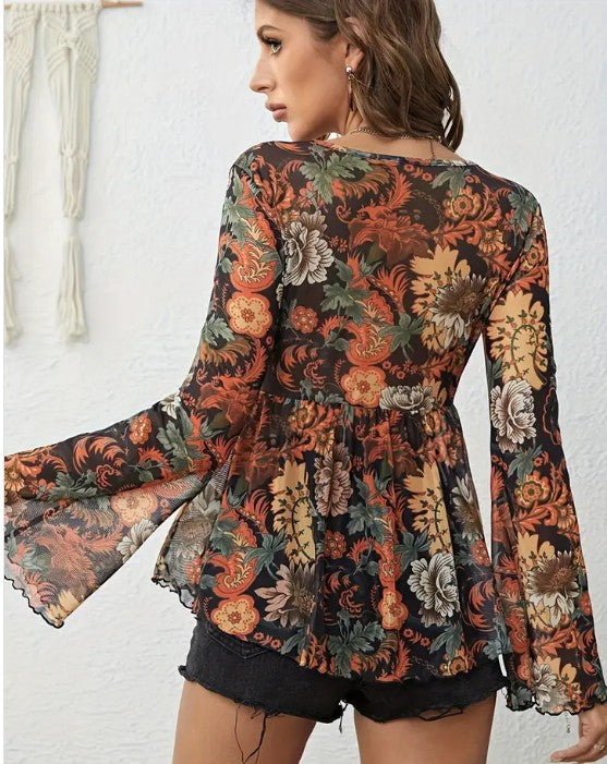 Western Printed Bell Sleeve Blouse for Women | Bellem Trading - Bellem Trading