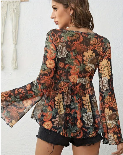 Western Printed Bell Sleeve Blouse for Women | Bellem Trading - Bellem Trading