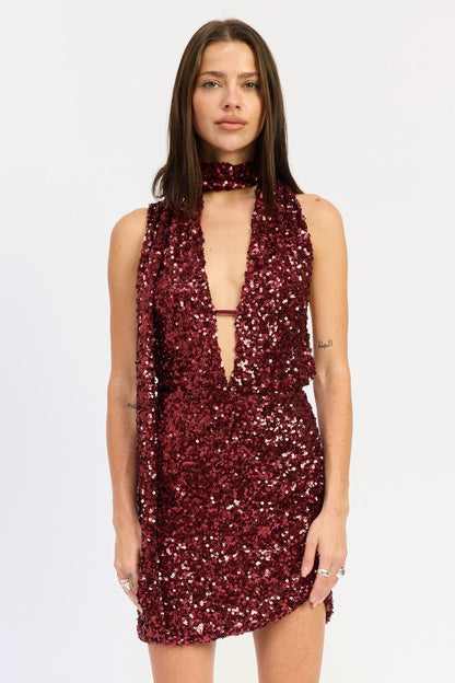 Sequin Halter Scarf Mini Sequin Dress for Women | Bellem Trading - Bellem Trading
