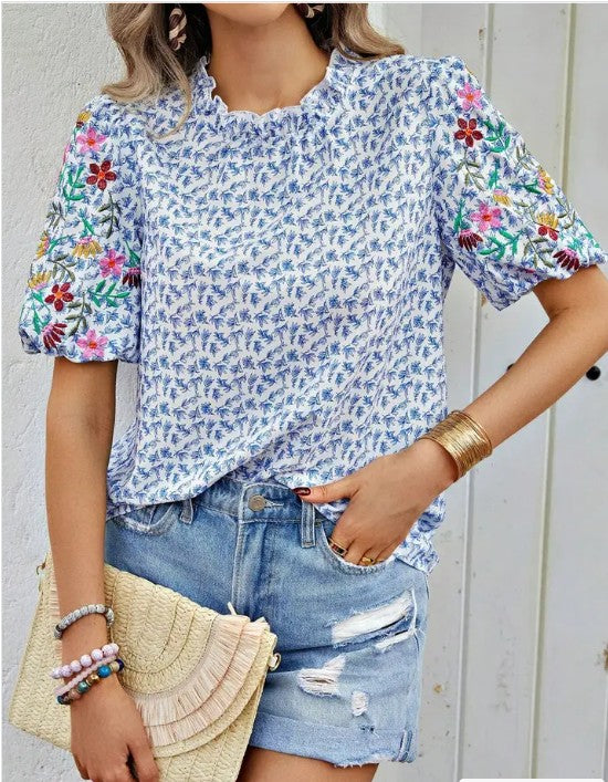 Floral Patchwork Short-Sleeve Top for Women | Bellem Trading - Bellem Trading