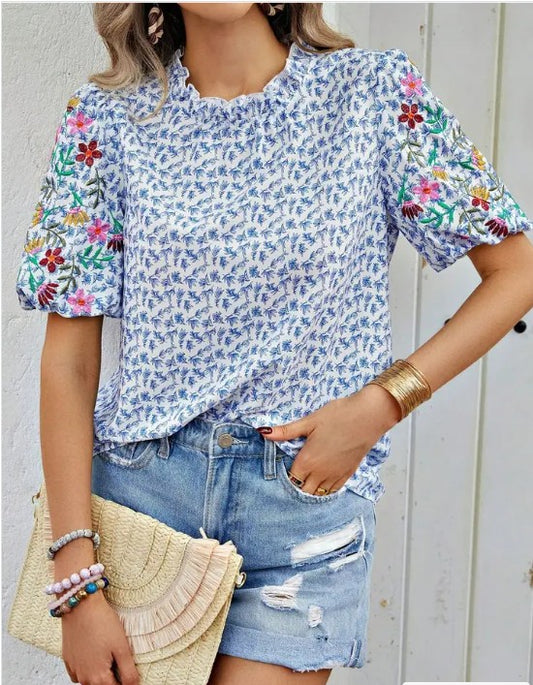 Floral Patchwork Short-Sleeve Top for Women | Bellem Trading - Bellem Trading