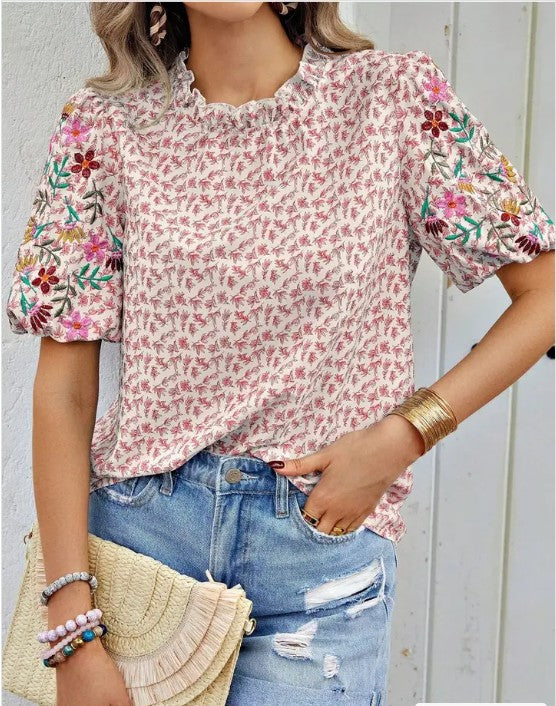 Floral Patchwork Short-Sleeve Top for Women | Bellem Trading - Bellem Trading