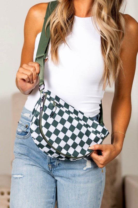 Olivia Nylon Checkered Foldover Crossbody - Elegant Women's Crossbody Bag by Bellem Trading