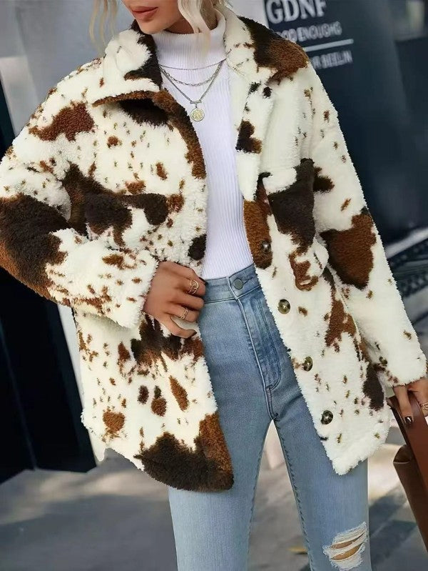 Trendy Cow Print Sherpa Jacket | Bellem Trading - Bellem Trading