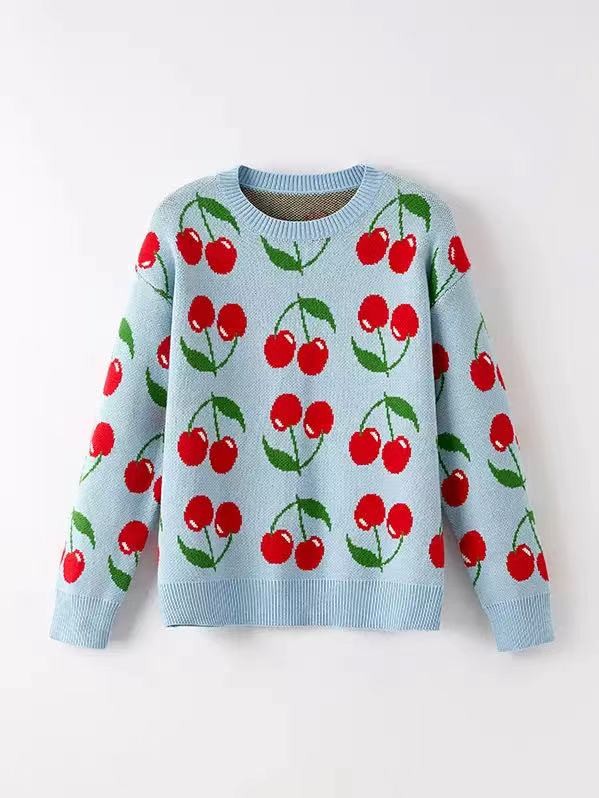Cute Cherry Pattern Knit Sweater | Bellem Trading - Bellem Trading