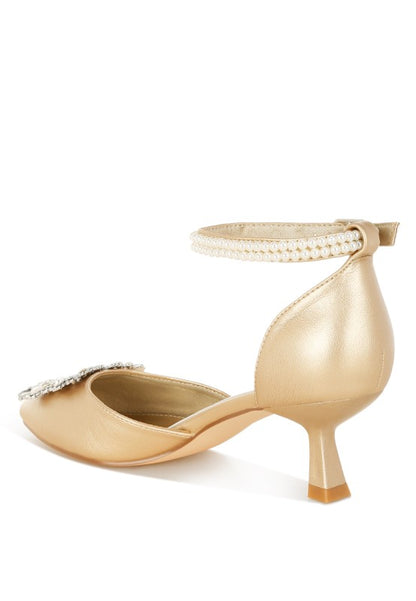 Onkana Diamante Brooch Kitten Heel Sandals for Women | Bellem Trading - Bellem Trading