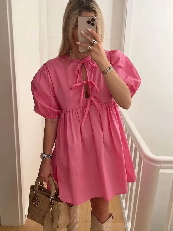 Leopard Bow Tie Front Mini Dress for Women | Bellem Trading - Bellem Trading