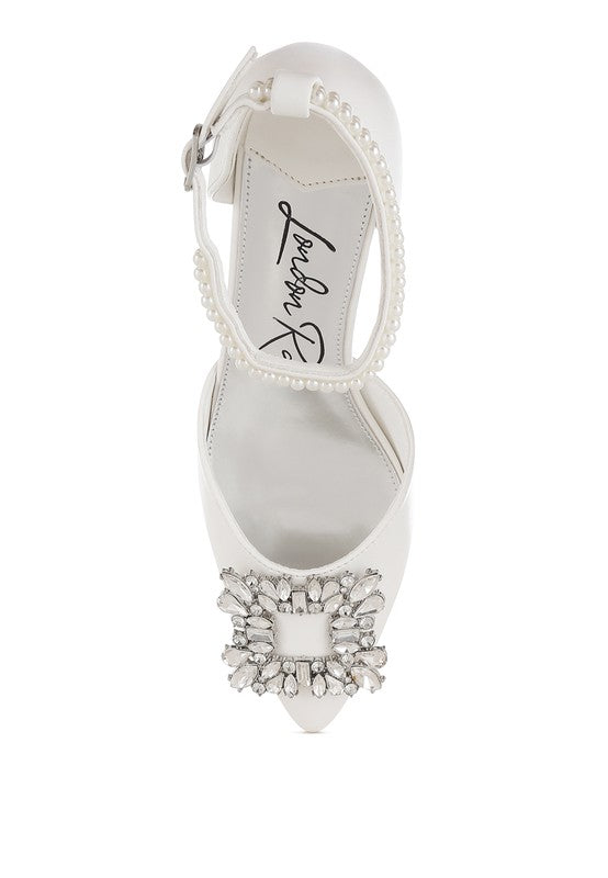 Onkana Diamante Brooch Kitten Heel Sandals for Women | Bellem Trading - Bellem Trading