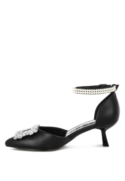 Onkana Diamante Brooch Kitten Heel Sandals for Women | Bellem Trading - Bellem Trading