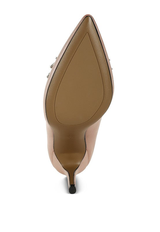 Rhodolia Diamante Brooch Satin Pumps for Women | Bellem Trading - Bellem Trading