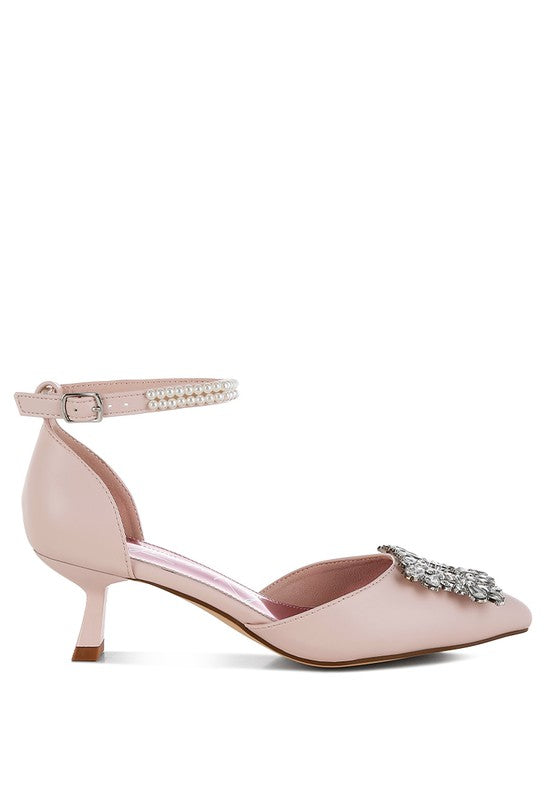 Onkana Diamante Brooch Kitten Heel Sandals for Women | Bellem Trading - Bellem Trading