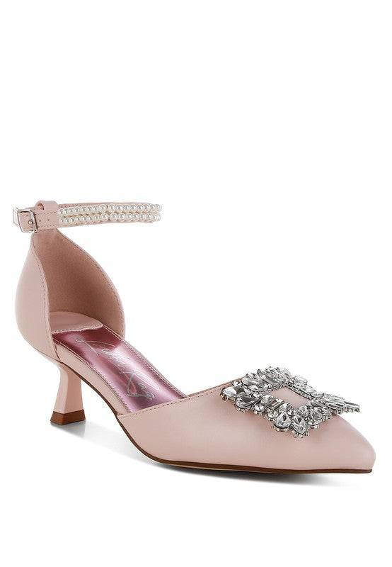 Onkana Diamante Brooch Kitten Heel Sandals for Women | Bellem Trading - Bellem Trading