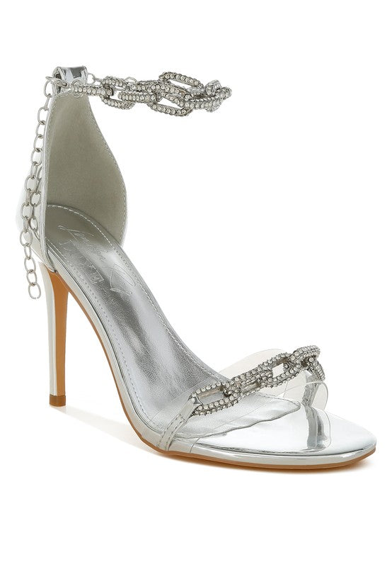 Traben Rhinestones Chain Metallic Stiletto Sandals for Women - Bellem Trading