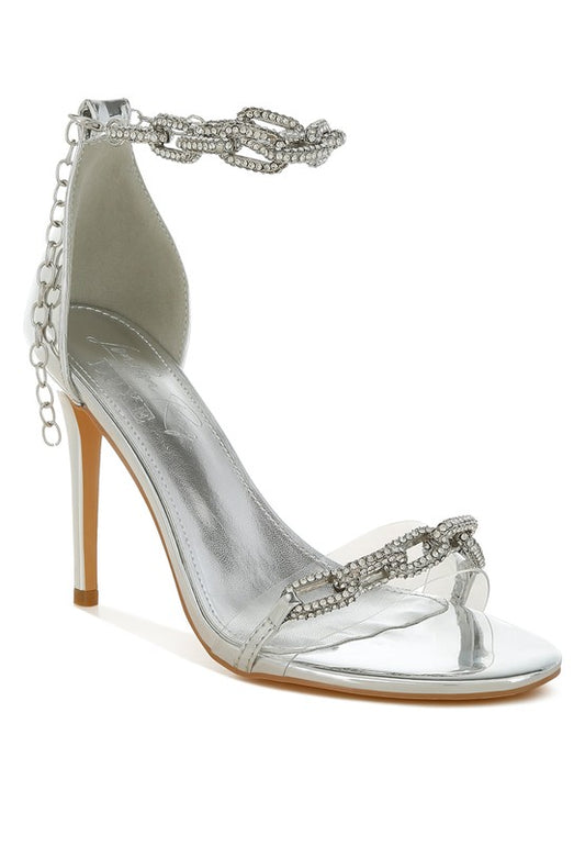 Traben Rhinestones Chain Metallic Stiletto Sandals for Women - Bellem Trading