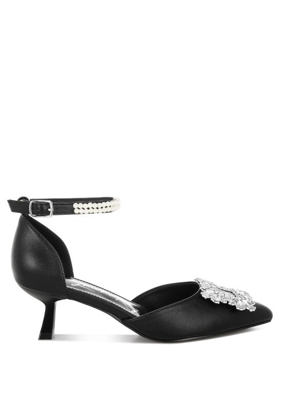 Onkana Diamante Brooch Kitten Heel Sandals for Women | Bellem Trading - Bellem Trading