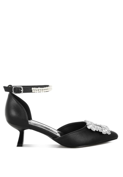 Onkana Diamante Brooch Kitten Heel Sandals for Women | Bellem Trading - Bellem Trading
