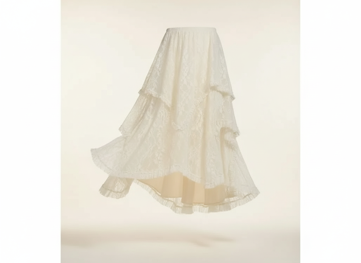 The Celeste Lace Tiered Skirt | Ivory Textured Luxury