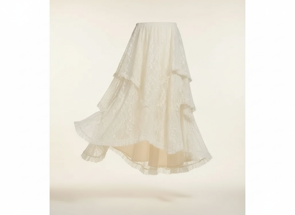 The Celeste Lace Tiered Skirt | Ivory Textured Luxury