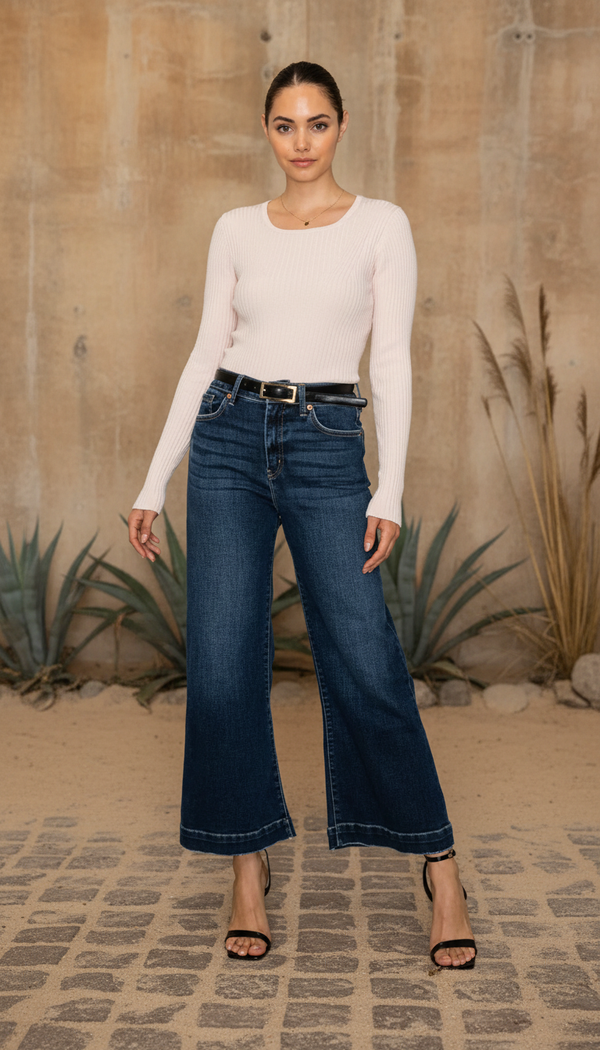 The Muse Cropped Wide-Leg | Sculptural Dark Denim