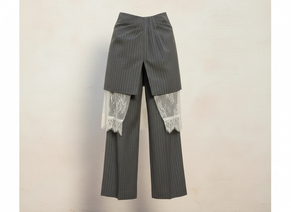 The Atelier Pinstripe | Lace-Layered Editorial Trouser