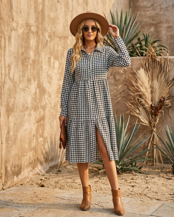 The Gingham Midi | Structured Long-Sleeve Staple