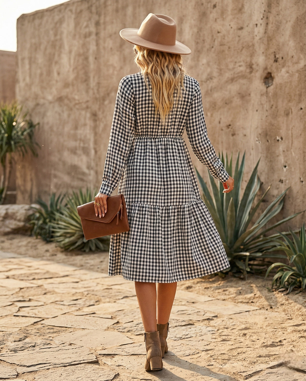The Gingham Midi | Structured Long-Sleeve Staple