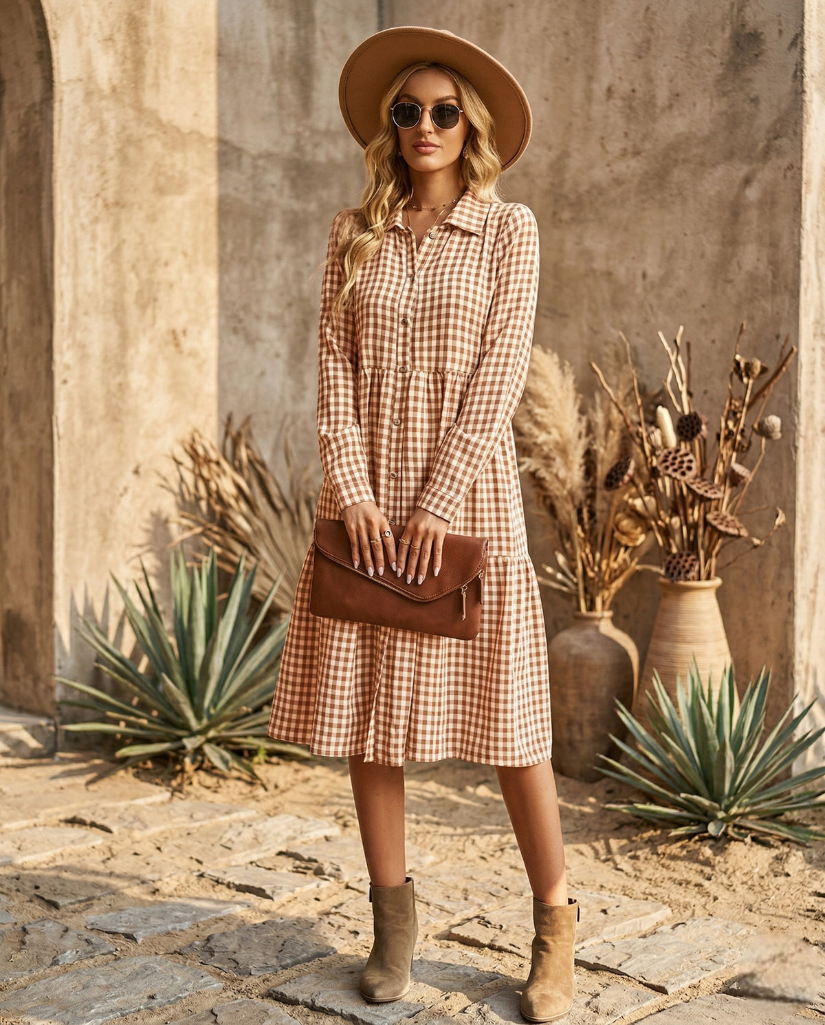 The Gingham Midi | Structured Long-Sleeve Staple